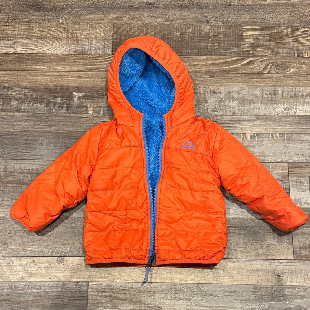 L.L. Bean Vibrant Orange Jacket with Soft Blue Interior
